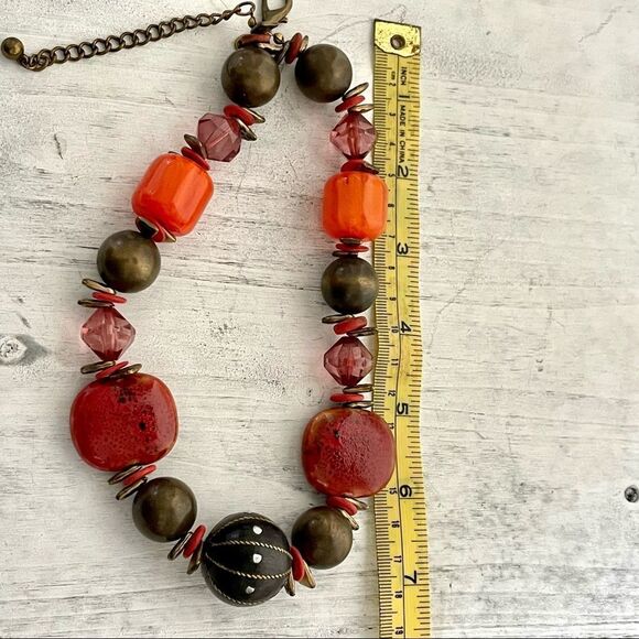 Chicos red, orange and black beaded statement necklace - Picture 3 of 12